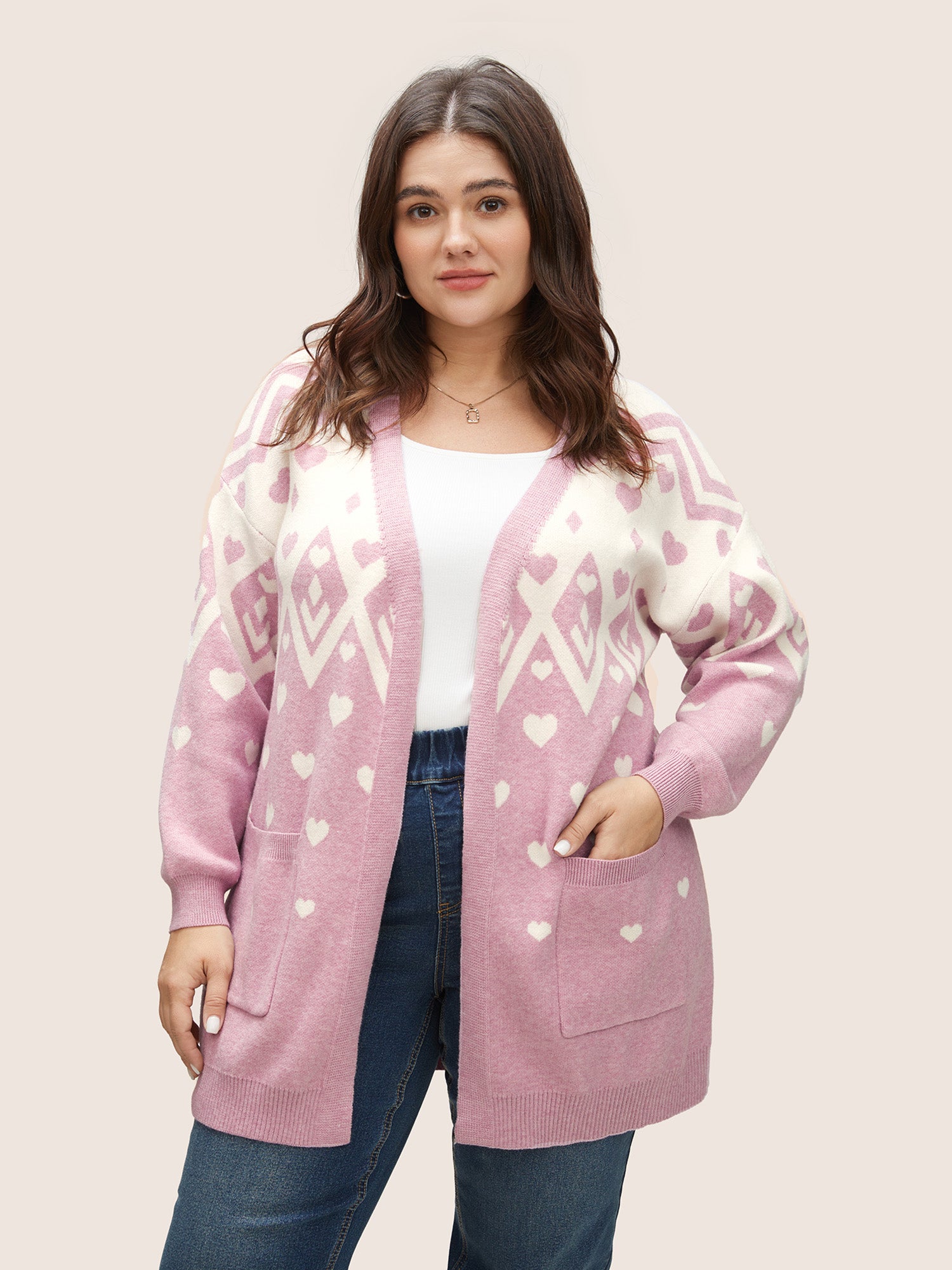 

Supersoft Essentials Heart Two Tone Pocket Cardigan, Pink