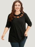 Halloween Pumpkin Print Crew Neck T shirt