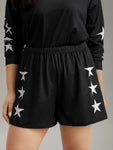 Star Print Pocket Elastic Waist Sleep Shorts