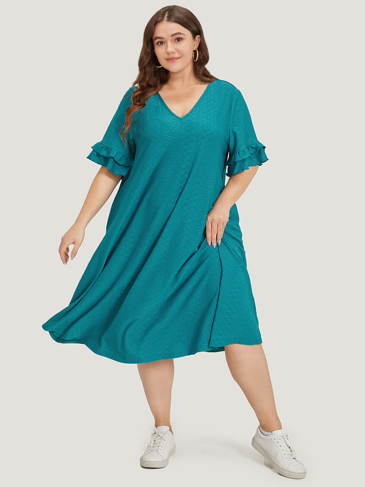 

Plus Size Women Dailywear Plain Plain Ruffle Sleeve Half Sleeve V-neck Pocket Casual Dresses BloomChic, Emerald