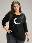 Moon & Star Print Contrast T shirt