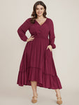 Pocketed Shirred Self Tie Dress With Ruffles