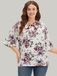 Floral Print Knot Neck Half Sleeve Blouse