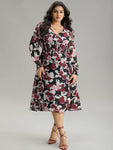 Chiffon Shirred Floral Print Dress