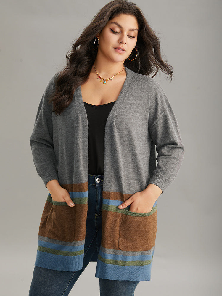 

Plus Size Cardigans | Anti-Pilling Colorblock Contrast Open Front Cardigan | BloomChic, Multicolor