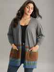 Anti pilling Colorblock Contrast Open Front Cardigan