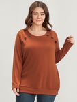 Solid Round Neck Button Detail Long Tee