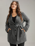Tweed Button Fly Belted Lapel Collar Coat