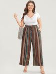 Striped Contrast Paperbag Waist Ties Up Pocket Pants