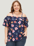 Floral Printed Ruffle Tiered Cold Shoulder Blouse