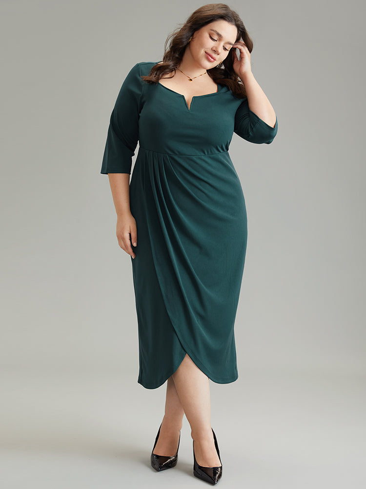 

Plus Size Women Dailywear Plain Wrap Regular Sleeve Three Quater Length Sleeve Notched Elegance Dresses BloomChic, Cyan