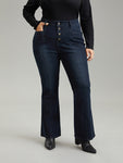 Flare Leg Button Fly Seam Detail Moderately Stretchy Jeans