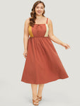 Colorblocking Pocketed Flutter Sleeves Spaghetti Strap Dress