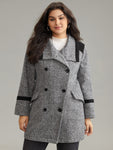 Contrast Tweed Double Breasted Flap Pocket Coat