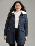 Patchwork Padded Fuzzy Trim Zipper Quilted Coat
