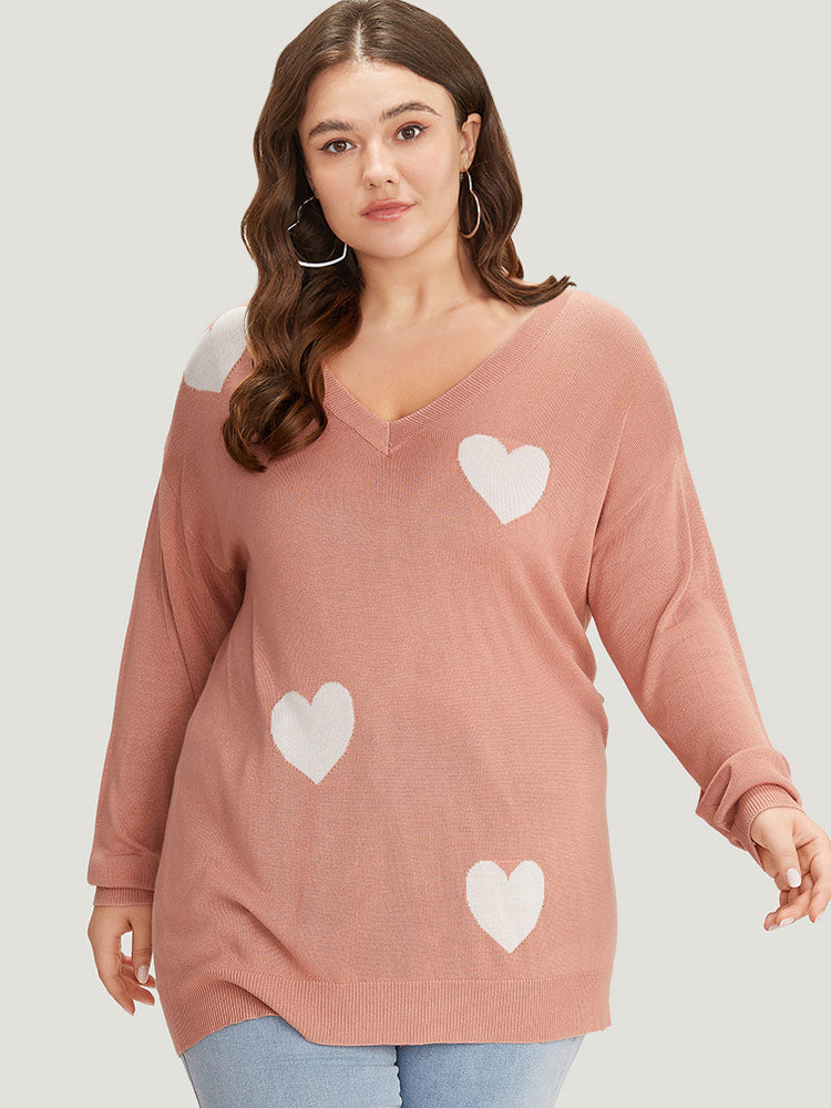 

Supersoft Essentials Heart Print Contrast Very Stretchy Pullover BloomChic, Crepe