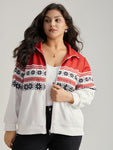 Christmas Snowflake Zipper Contrast Jacket