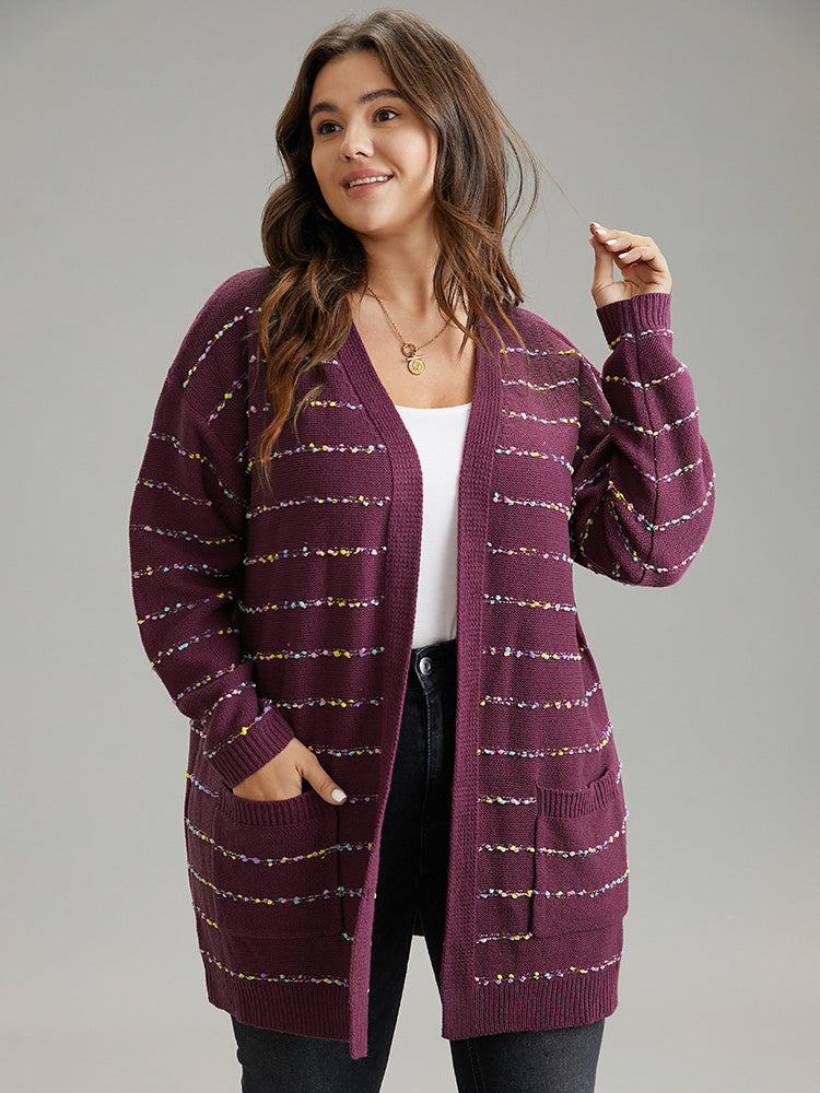 

Plus Size Cardigans | Heather Rainbow Striped Open Front Cardigan | BloomChic, Burgundy