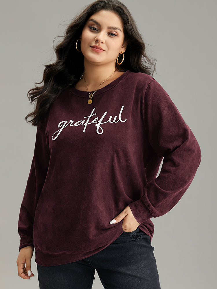 

Plus Size Women Dailywear Graphic-Positive Slogans Printed Regular Regular Sleeve Long Sleeve Round Neck Casual Sweatshirts BloomChic, Burgundy