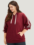Contrast Seam Detail Drawstring Pocket Hooded Raglan Sleeve Sweatshirt