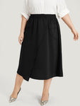 Solid Pocket Elastic Waist Gathered Skirt