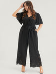 Pocketed Wrap Belted Jumpsuit With Ruffles