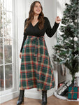 V-neck Plaid Print Belted Dress