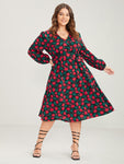 Belted Wrap Pocketed Floral Print Dress