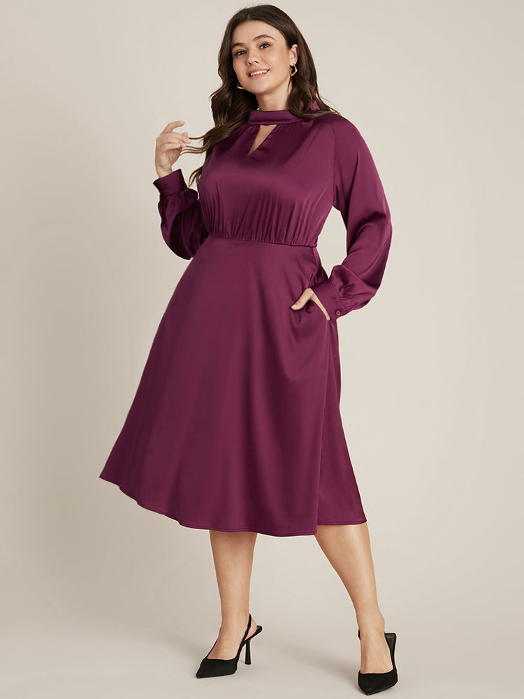 

Plus Size Women Going out Plain Pocket Regular Sleeve Long Sleeve Mock Neck Pocket Party Dresses BloomChic, Red-violet