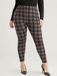 Plaid Elastic Waist Skinny Pants