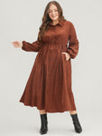 Collared Corduroy Drawstring Pocketed Dress