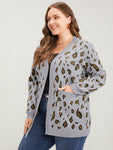 Leopard Super Soft Knit Pocket Jacquard Open Front Cardigan