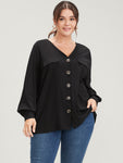 Solid Fake Pocket Button Front Blouse