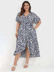 Pocketed Belted Wrap Floral Print Dress With Ruffles by Bloomchic Limited