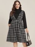 Pocketed Sweater Plaid Print Sleeveless Dress