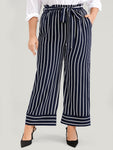 Striped Patchwork Pocket Belted Elastic Waist Pants