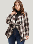 Plaid Waterfall Collar Open Front Coat