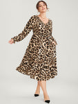 Tiered Pocketed Animal Leopard Print Dress With Ruffles