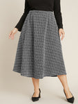 Gingham Tweed Pocket Elastic Waist Skirt