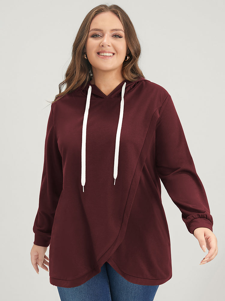 

Plus Size Women Dailywear Plain Asymmetrical Regular Regular Sleeve Long Sleeve Hooded Casual Sweatshirts BloomChic, Burgundy