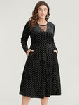 Glittering Mesh Pocketed Plaid Print Velvet Dress