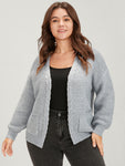Solid Pointelle Knit Pocket Cable Knit Open Front Cardigan
