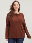 Solid Button Up Round Neck Sweatshirt