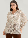 Leopard Mesh Ruffle Trim Button Up Blouse