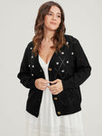 Solid Pointelle Knit Pearl Beaded Crochet Button Front Cardigan