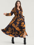 Floral Print Wrap Pocketed Dress