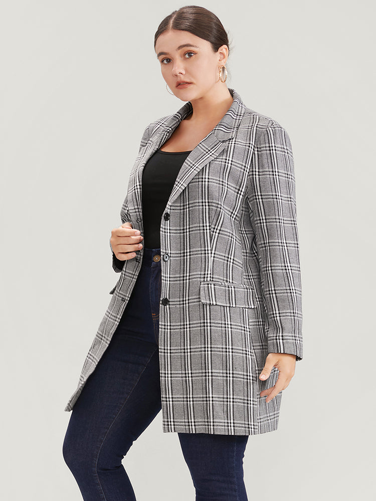 

Plus Size Women Workwear Plaid Pocket Regular Sleeve Long Sleeve Suit Collar Pocket Workleisure Blazers BloomChic, Black