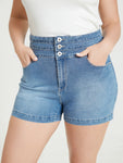 Very Stretchy Medium Wash Stitch Trim Denim Shorts