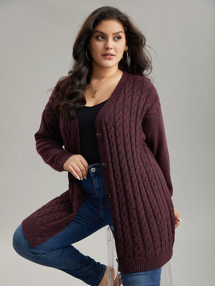 

Plus Size Cardigans | Cable Knit Button Through Cardigan | BloomChic, Burgundy