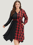 Belted Plaid Print Dress